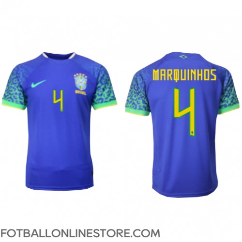 Billige Brasil Marquinhos #4 Bortetrøye VM 2022 Kortermet